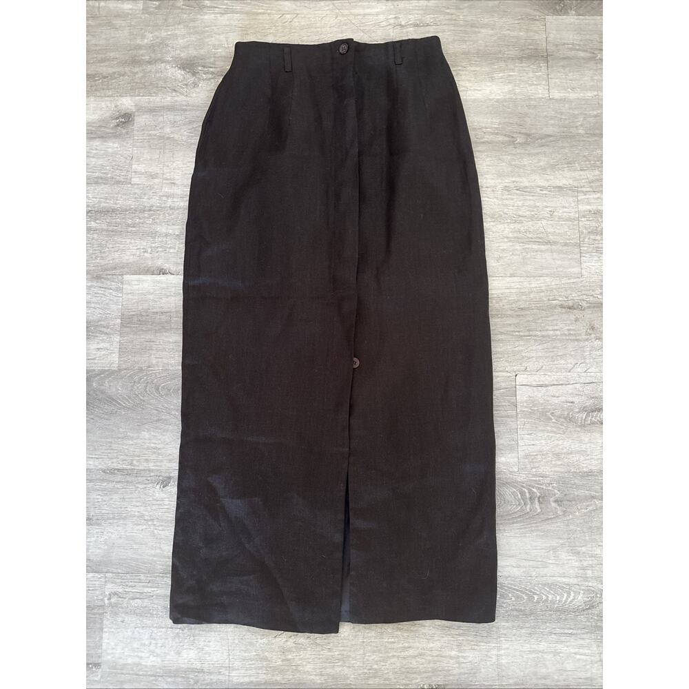 TALBOTS Women's Ir Linen Pencil Skirt Front Button Solid Black 4